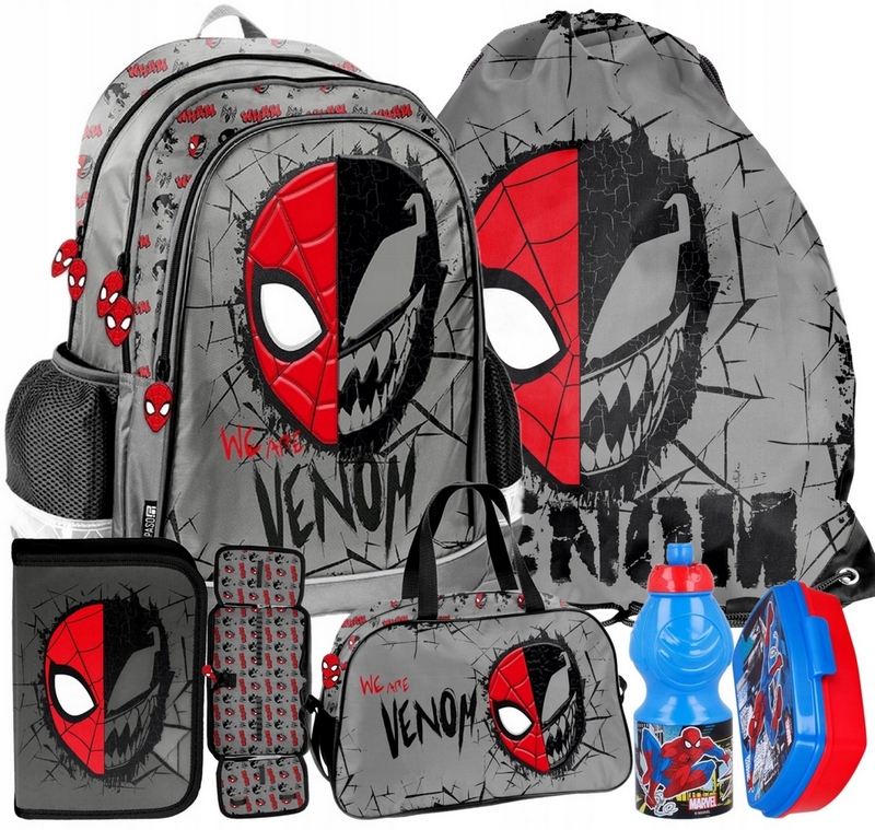 Školský batoh SPIDERMAN pre chlapca s piórnikom, vreckom, fľašou, desiatovým boxom a športovou taškou